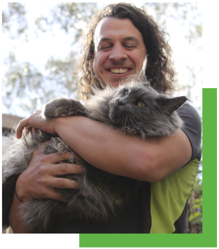 Tim, Catnip's owner, with his cat